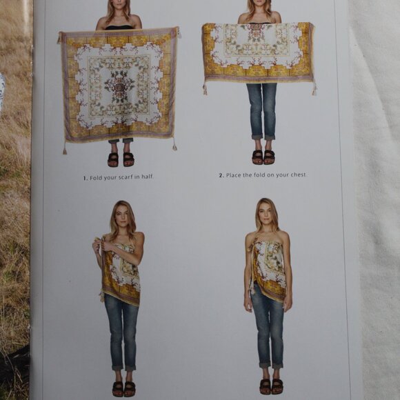 NWT Johnny Was Biya JWLA Misty Fall Silk Scarf Wrap Shawl Tassels 44 x 44 - Picture 8 of 13